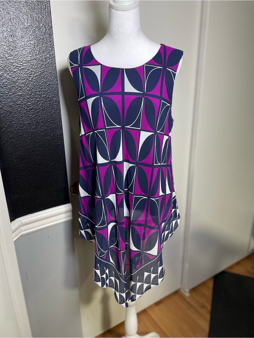 Alfani Purple and Navy Geometric Swing Top